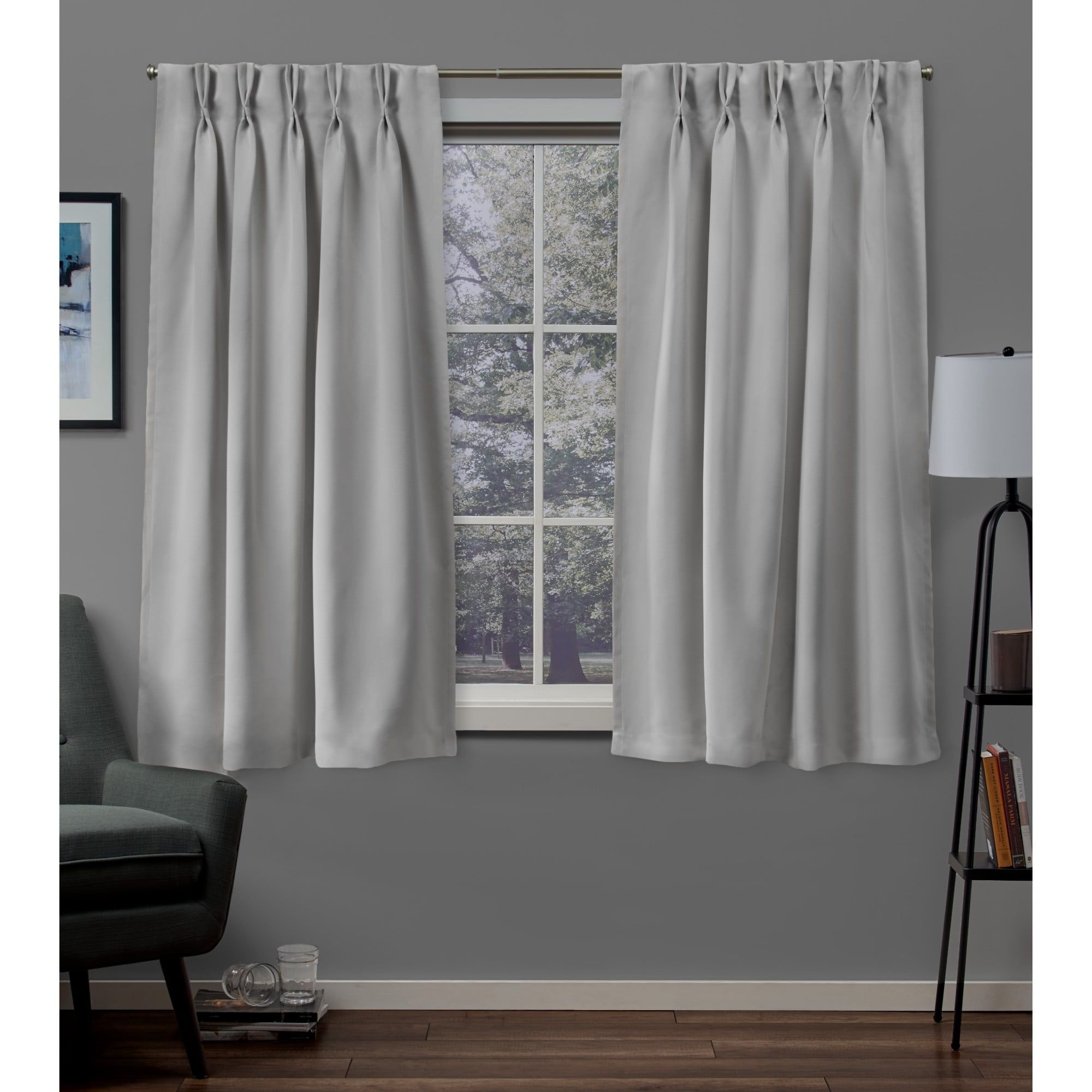 Silver Sateen Blackout Pinch Pleat Curtain Panels, 63" Length