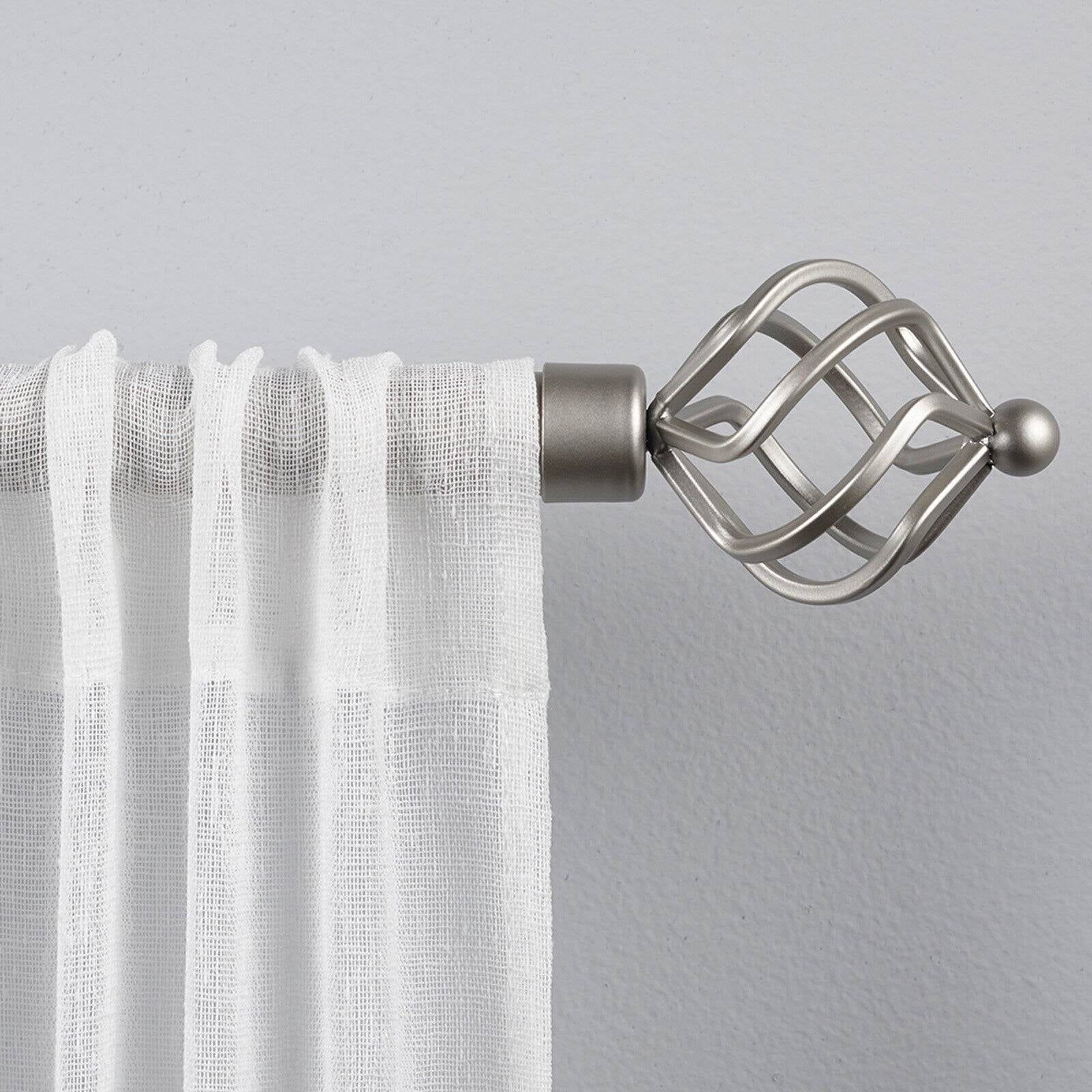 Matte Silver Adjustable Curtain Rod with Twisted Iron Finials