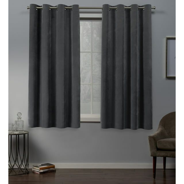 Soft Grey Velvet Light Filtering Grommet Curtain Panels, 54" x 63"