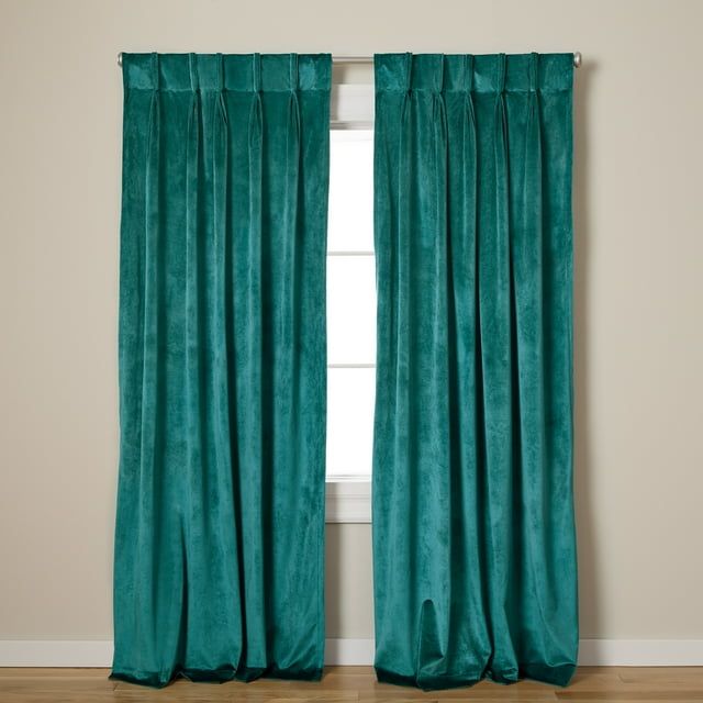 Teal Velvet Light-Filtering Pinch Pleat Curtain Panels, 84" Length