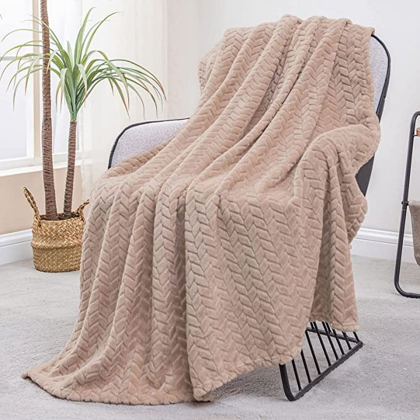 Camel Flannel Fleece Reversible Throw Blanket 50" x 70"