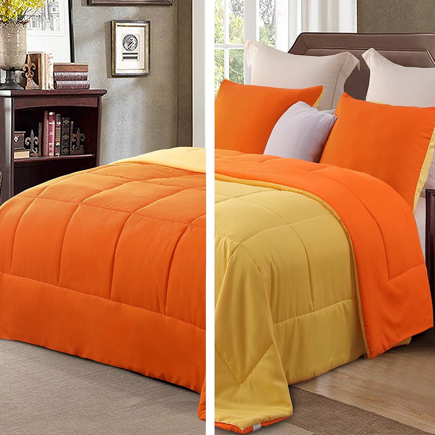 Queen Reversible Orange/Yellow Down Alternative Microfiber Comforter Set