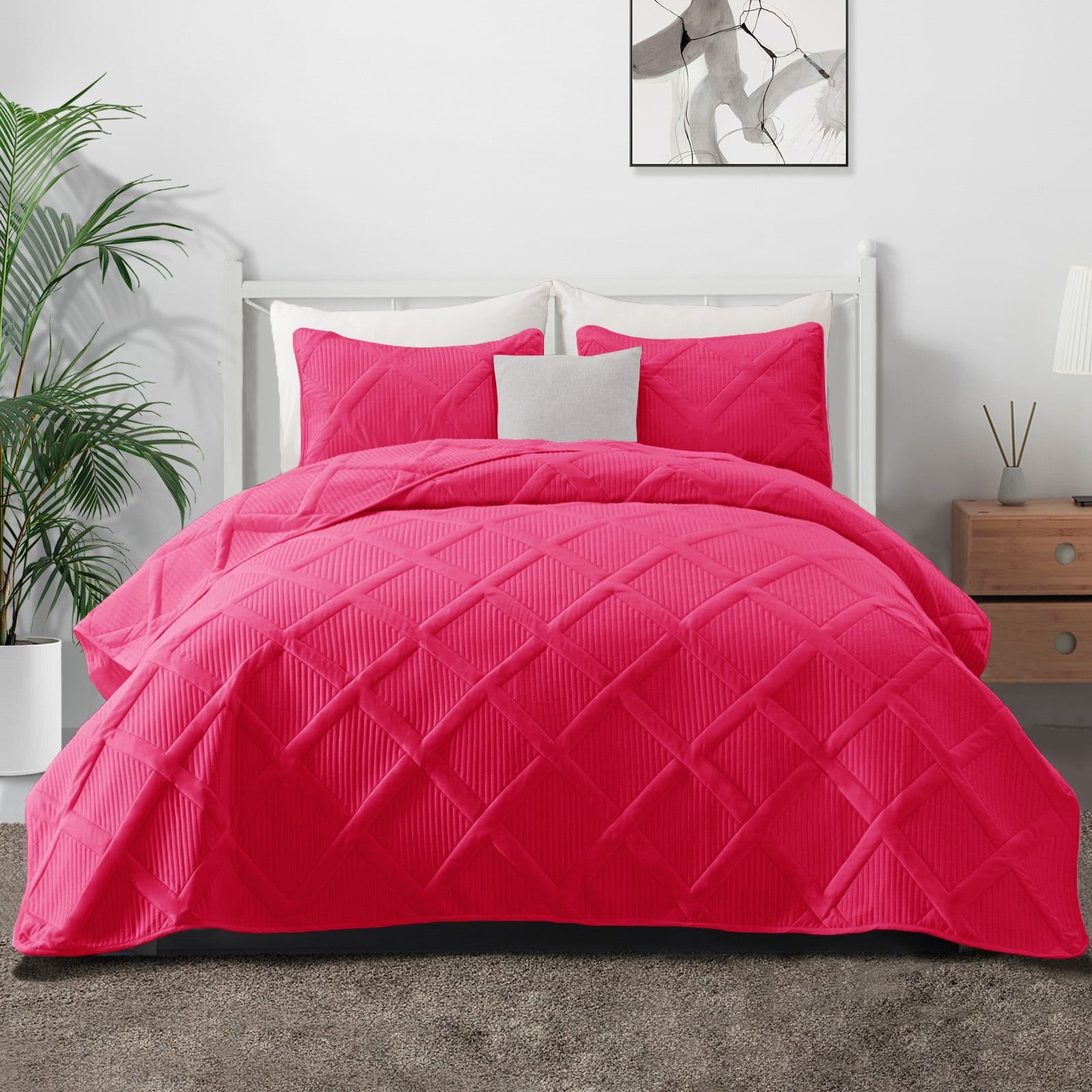 Hot Pink Twin Reversible Microfiber Quilt Set