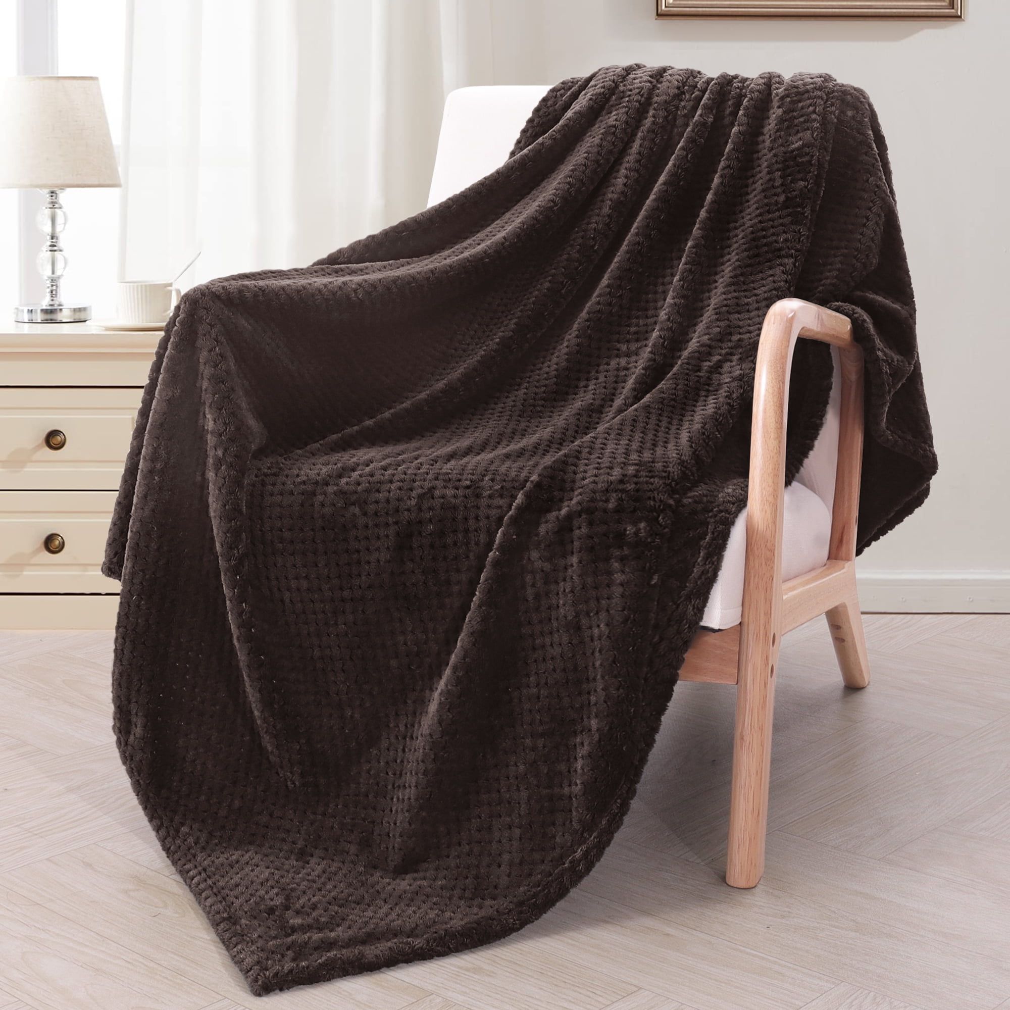 Extra Large Coffee Waffle Textured Fleece Throw Blanket