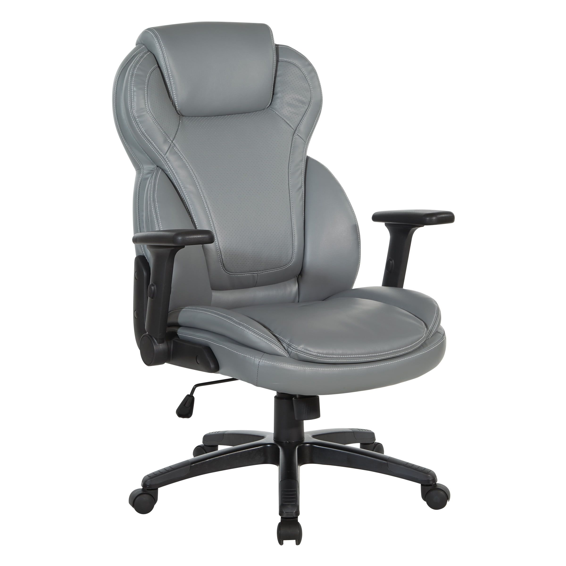 Charcoal High Back Leather Executive Swivel Chair with Adjustable Arms