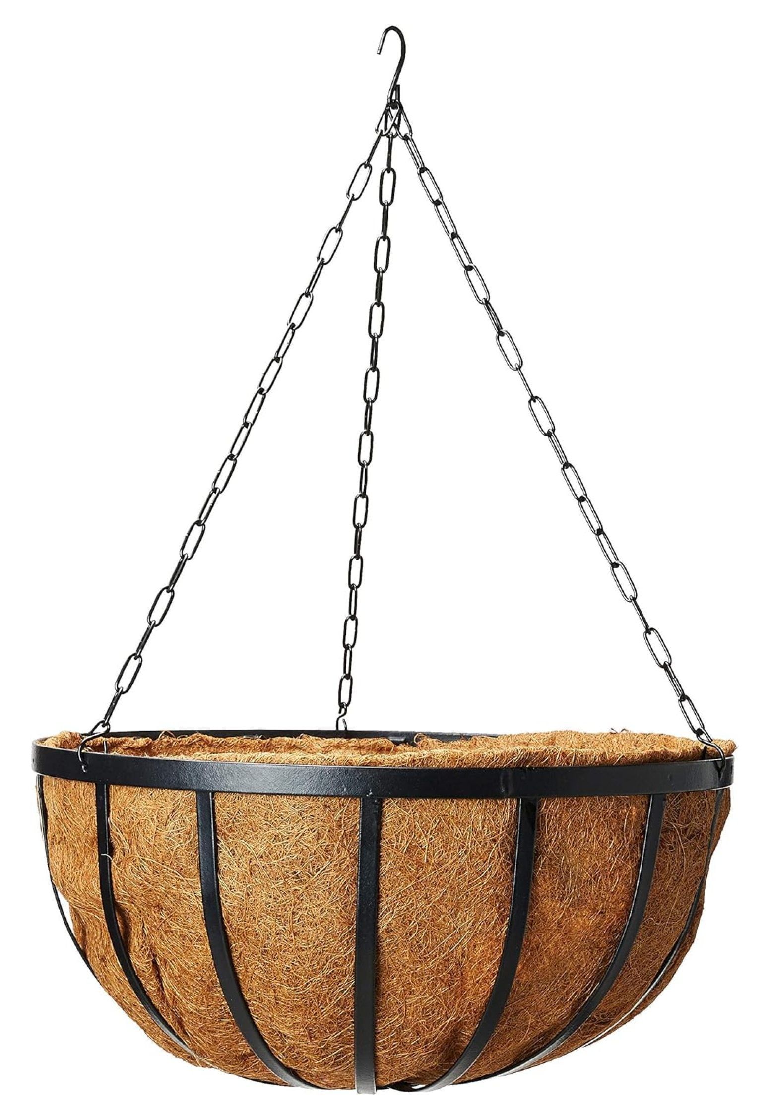 Large Black Metal Round Hanging Basket Planter with Coconut Liner