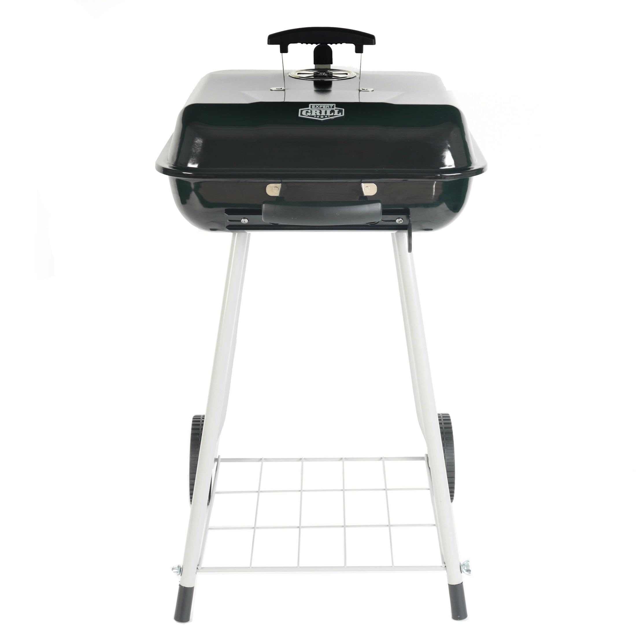 Large Black Steel Charcoal Grill with Wheels and Smoker