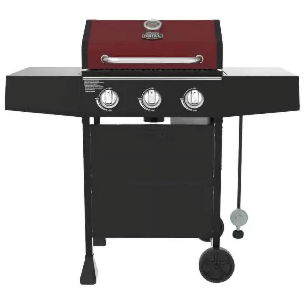 Red 3-Burner Propane Gas Grill with Wheels