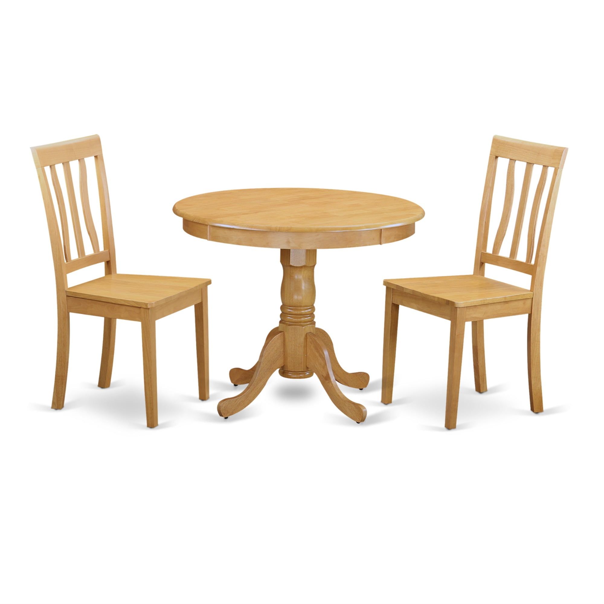 Oak Round Table with 2 Slatted Back Chairs