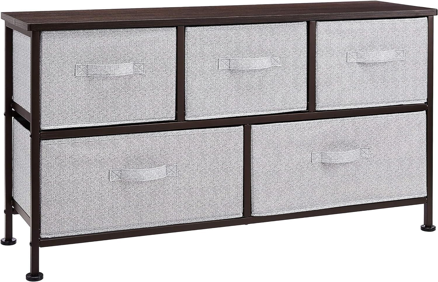 Bronze and Gray Extra Wide 5-Drawer Fabric Storage Unit