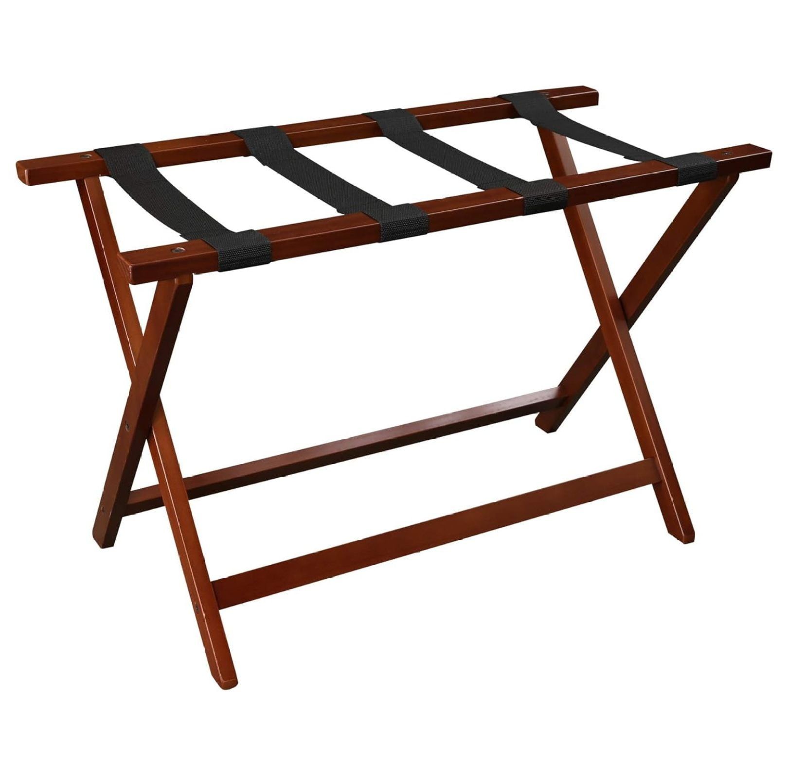 Walnut Extra Wide Folding Luggage Rack with Black Straps