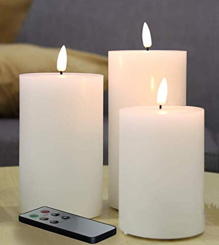 White Flameless LED Pillar Candles with Remote Control