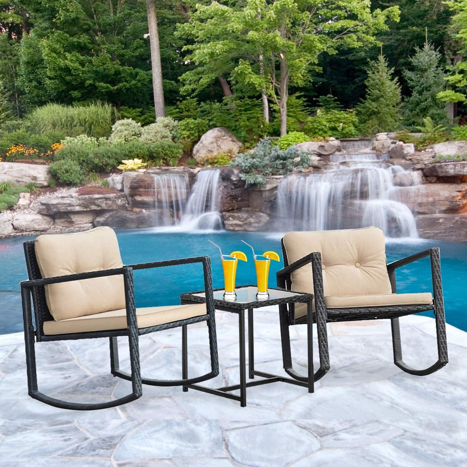 Black L-Shaped Wicker Patio Furniture Set with Cushions