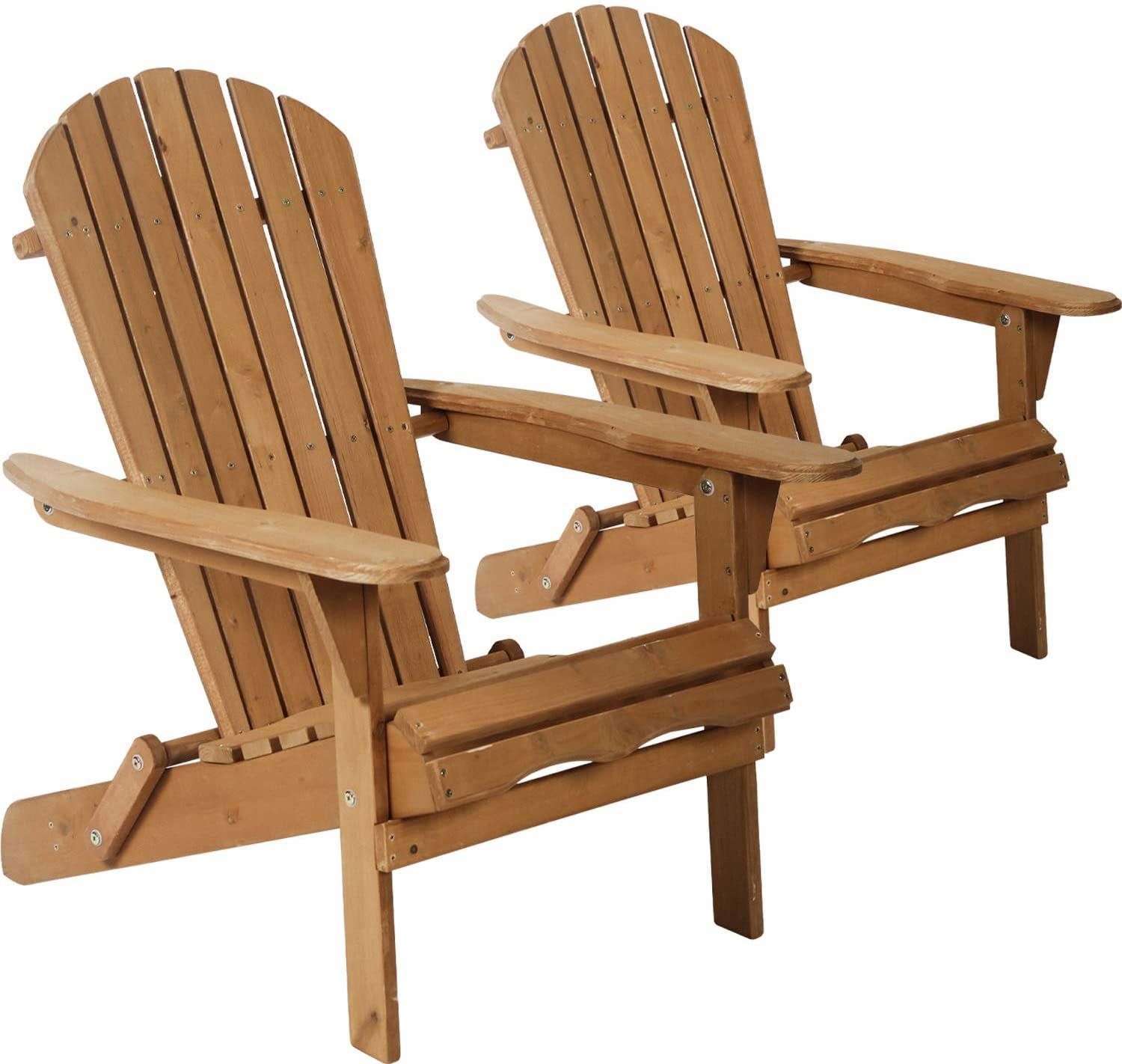 Natural Finish Folding Wooden Adirondack Chairs Set of 2