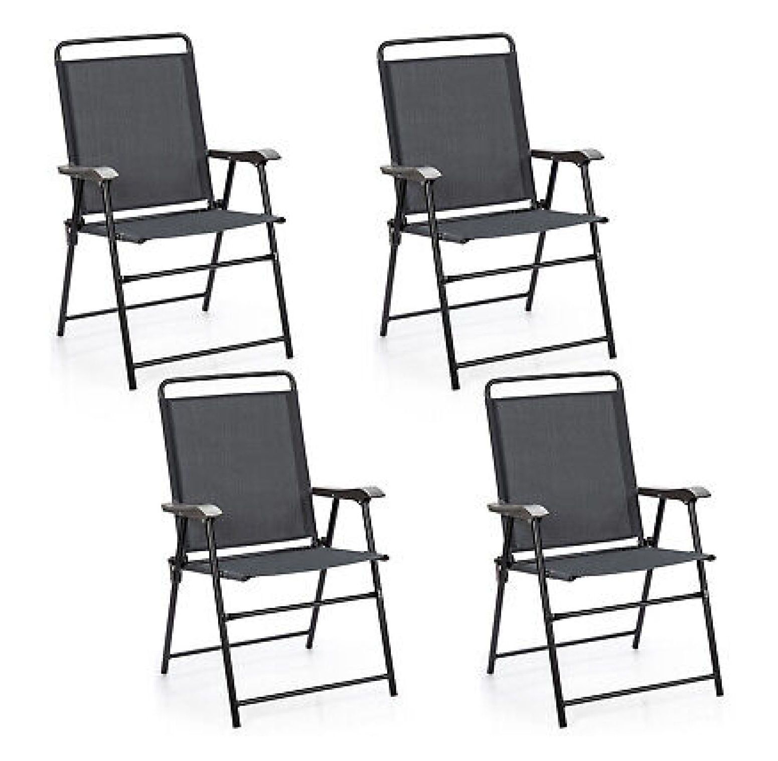 Gray Steel Folding Outdoor Armchair Set of 4