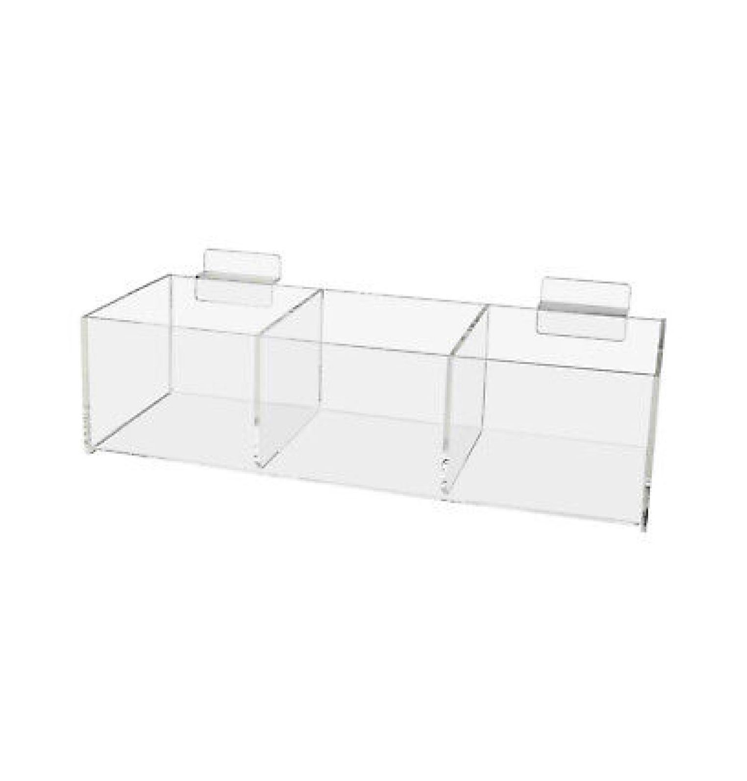 Clear Acrylic 12" Slatwall Tray with 3 Compartments