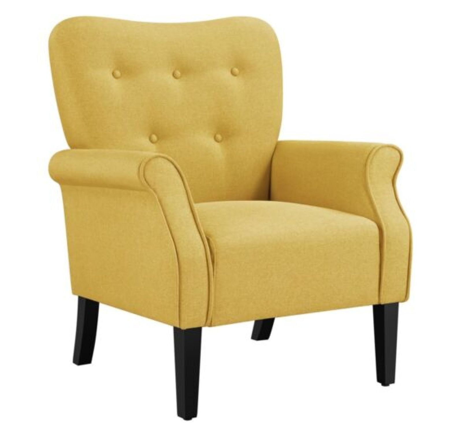 Yellow Faux Leather Mid-Century Modern Accent Chair with Wood Legs