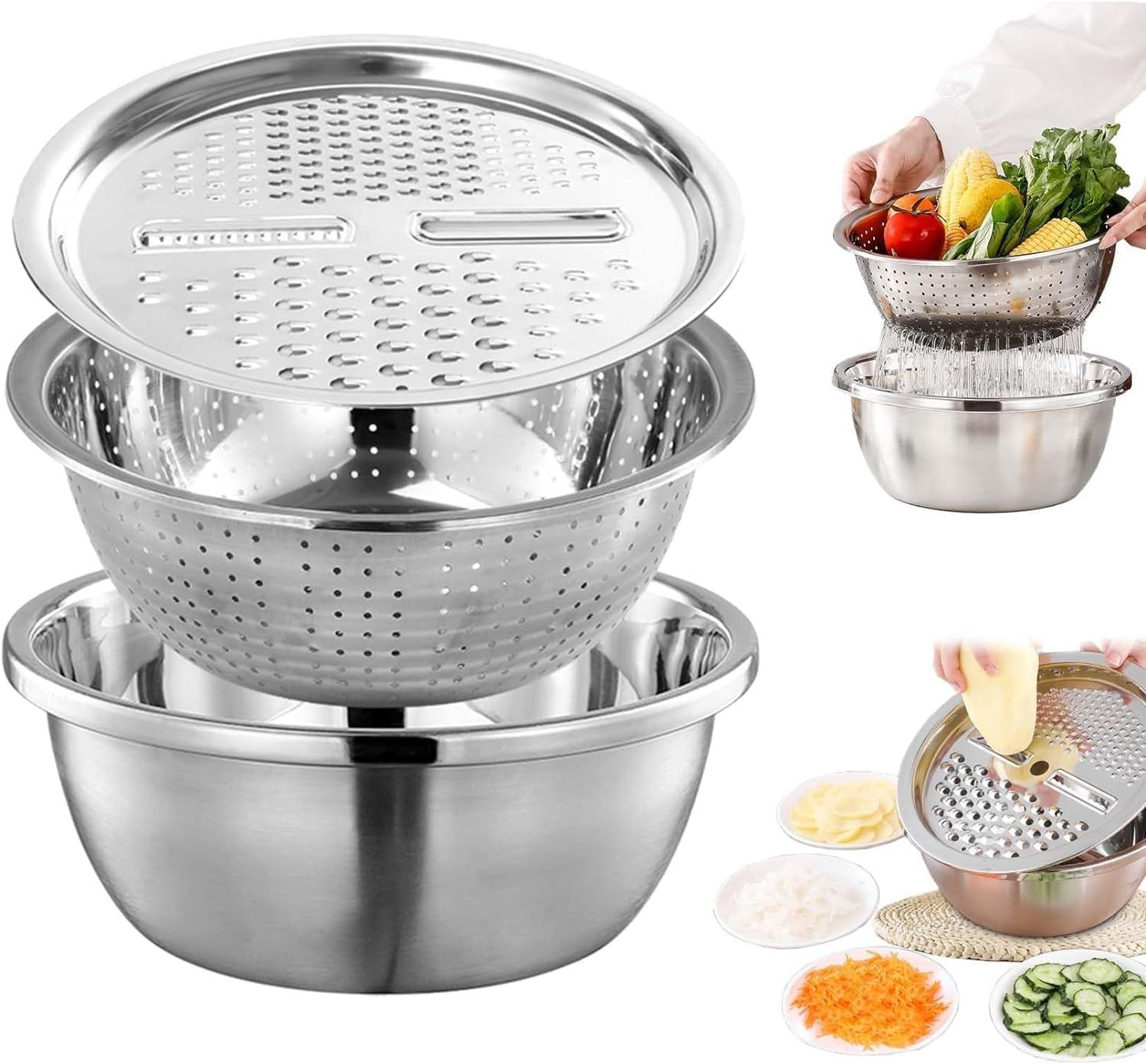 Multifunctional Stainless Steel Grater Basin with Drain Basket