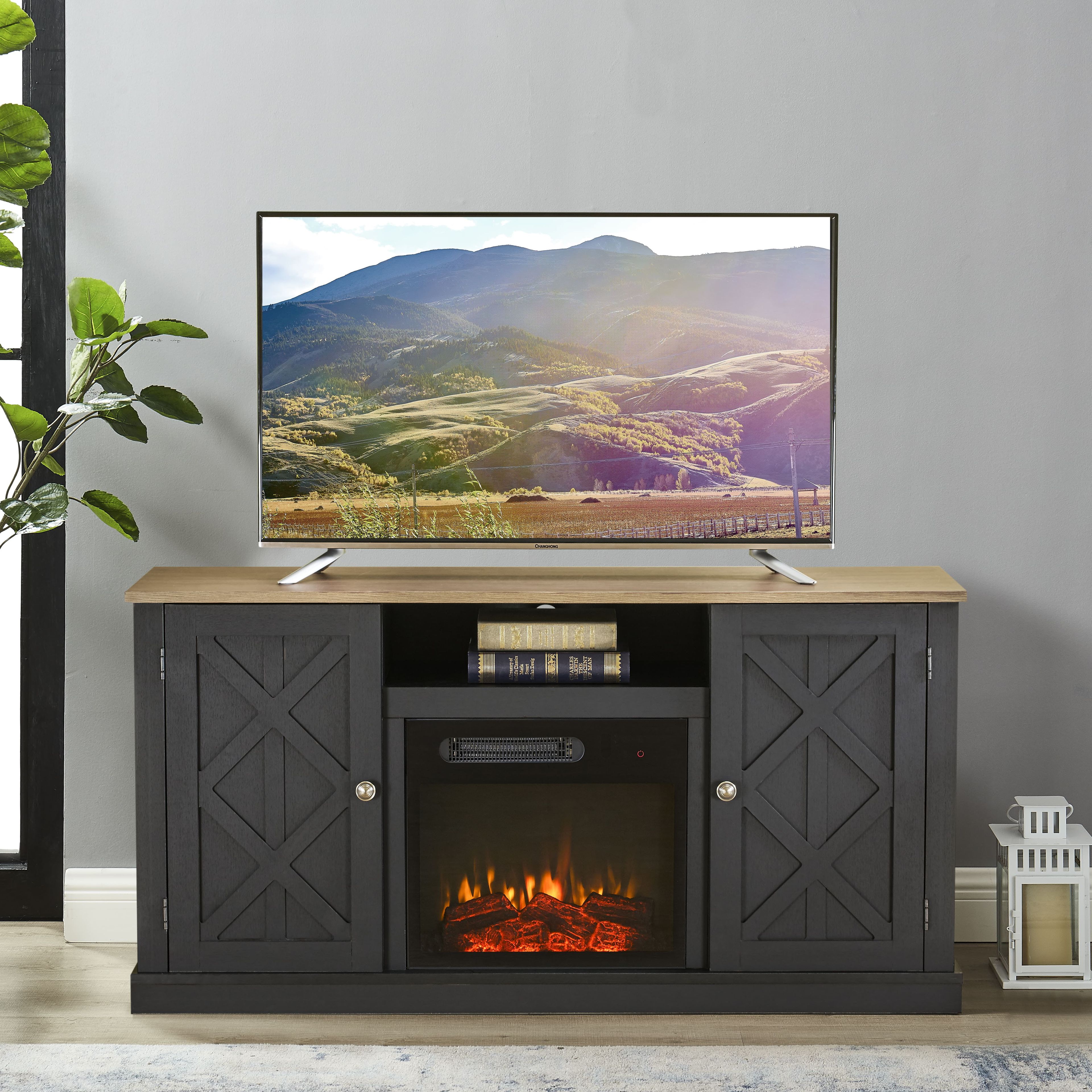 Charcoal 59'' Electric Fireplace TV Stand with Cabinet for 60'' TVs