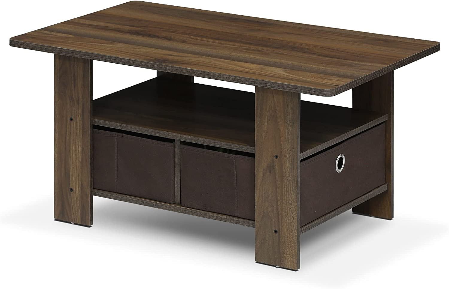 Columbia Walnut Rectangular Coffee Table with Storage Bins