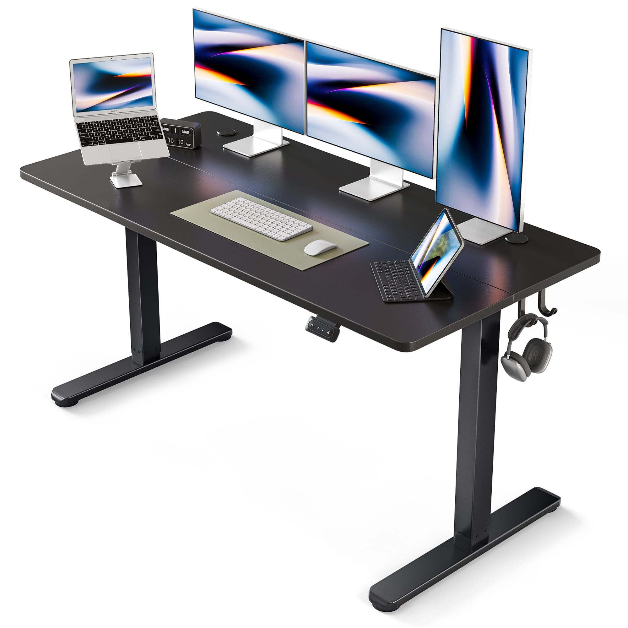 Black Adjustable Height Standing Desk with Drawer, 63"