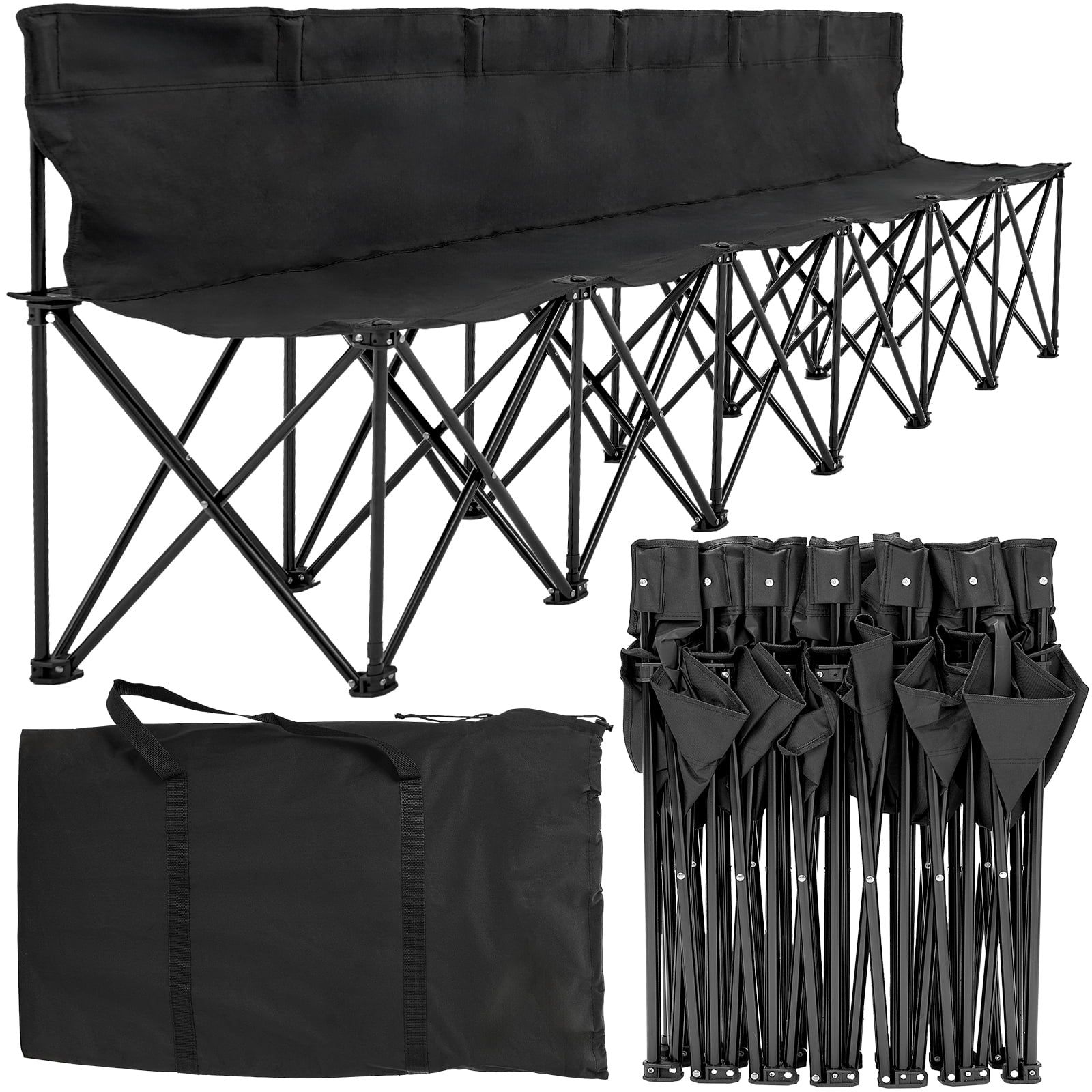 Noir 6-Seater Folding Outdoor Bench with Steel Frame