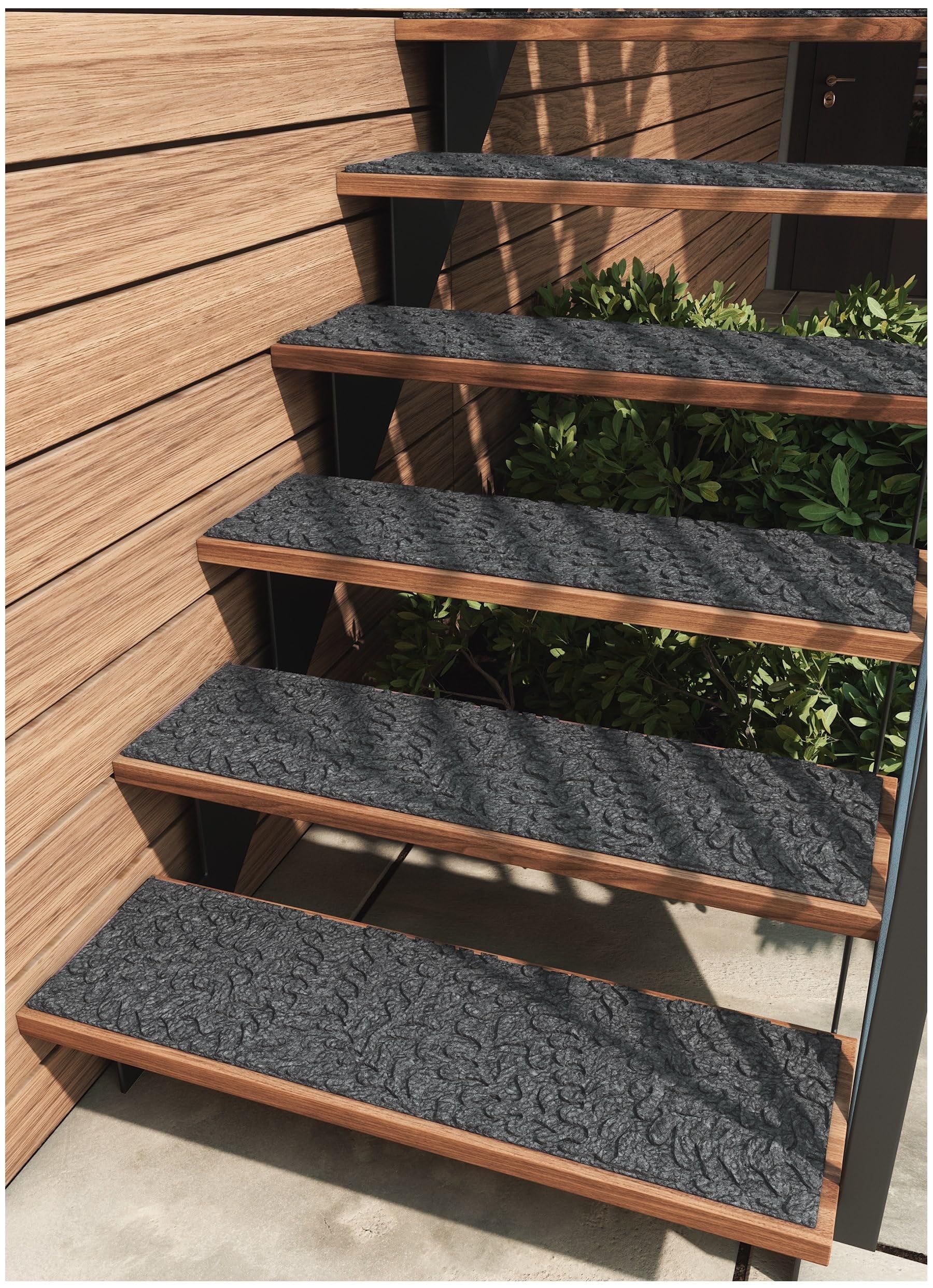 Gray Floral Non-Slip Rubber Backed Outdoor Stair Treads 35" x 10" (6-Pack)