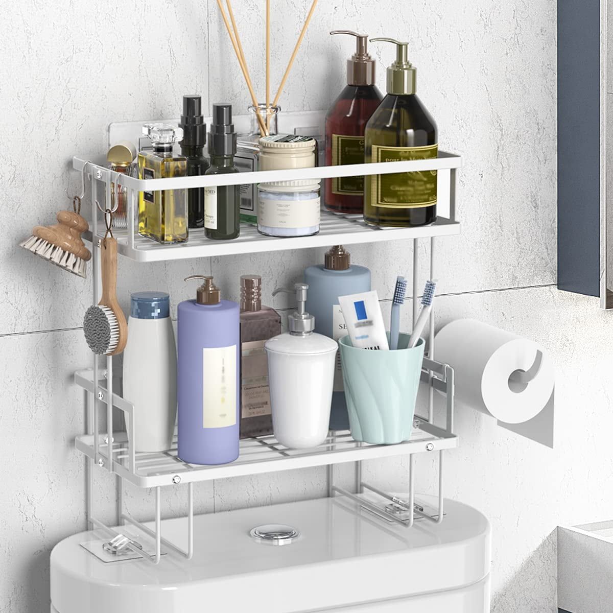 White Stainless Steel 2-Tier Wall Mount Bathroom Shelf