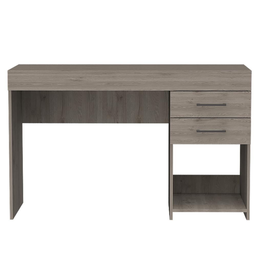 Light Gray Engineered Wood Desk with Drawers and Filing Cabinet