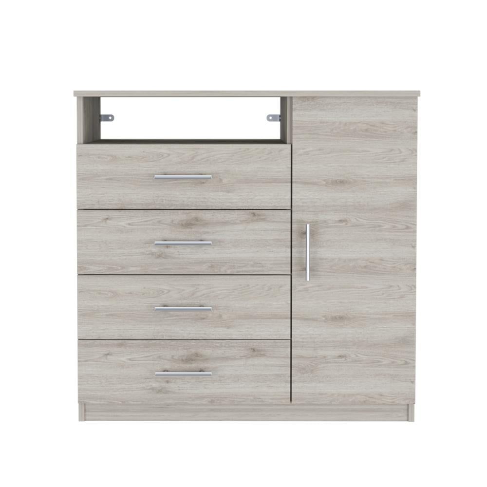 Light Gray Engineered Wood 4-Drawer Dresser with Single Door