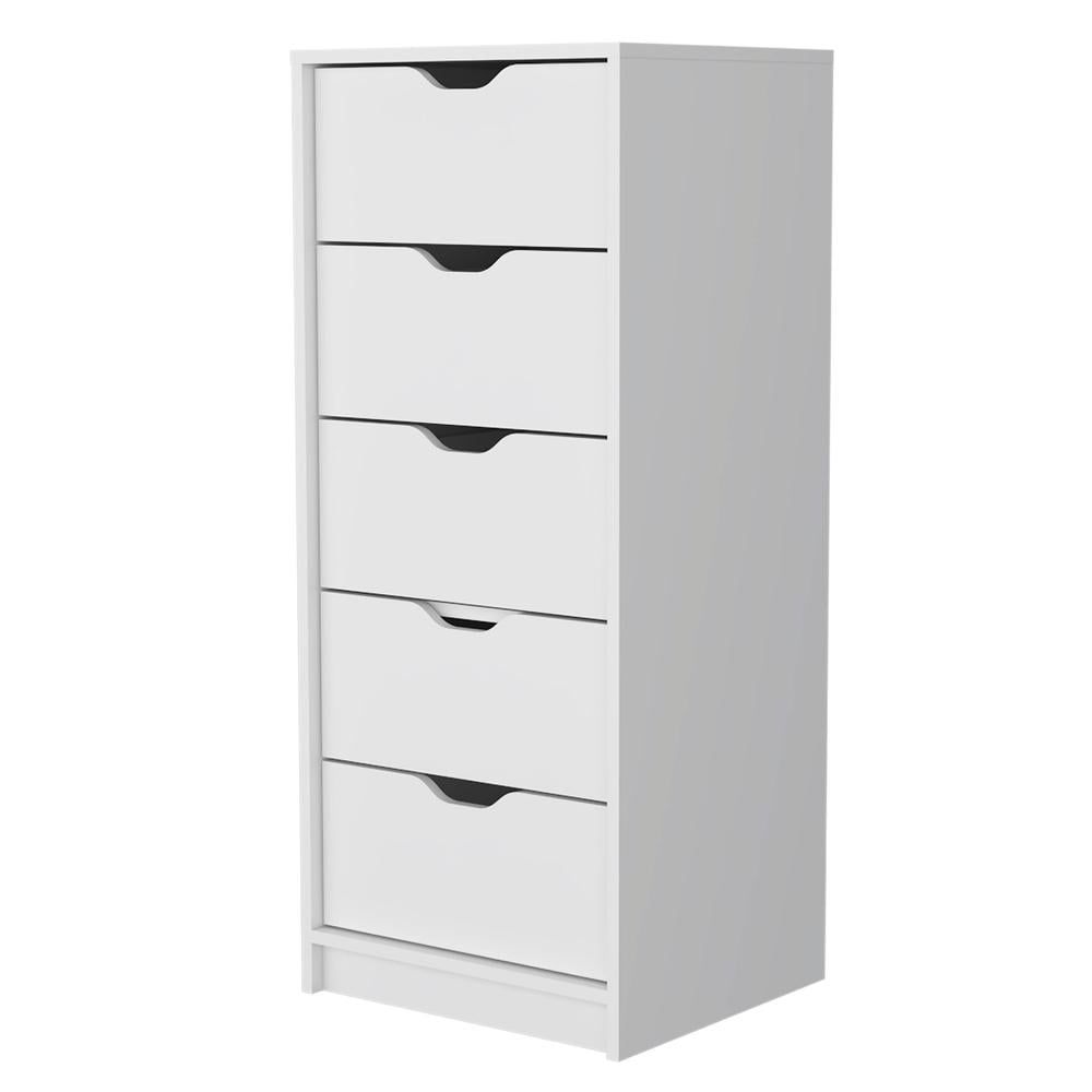 Elegant White Steel-Handled Modern 5-Drawer Dresser