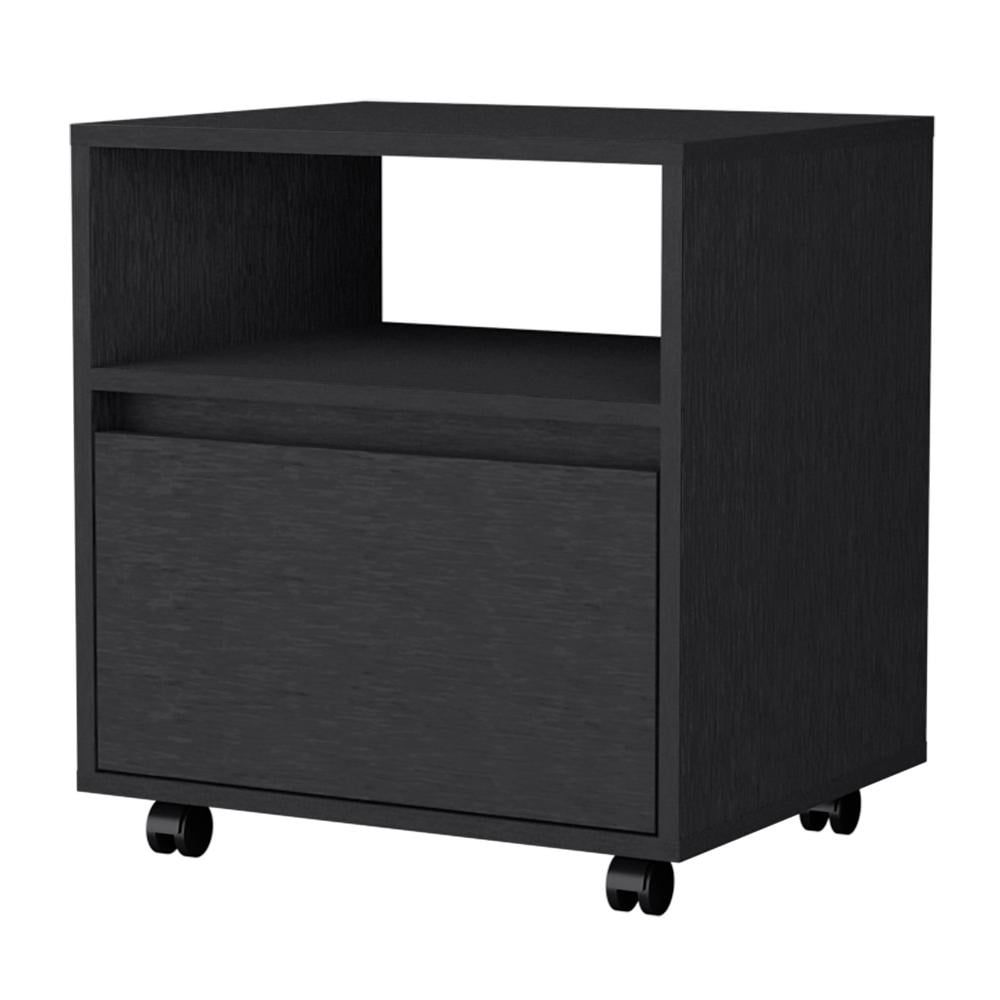 Duncan Black Steel and Wood Modern Nightstand with 1 Drawer