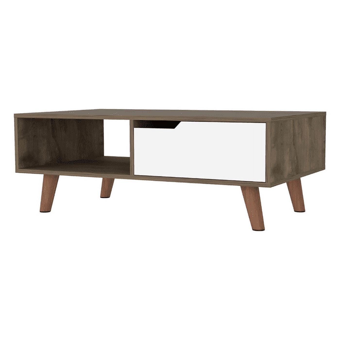 Dark Brown and White Rectangular Wood Coffee Table with Storage