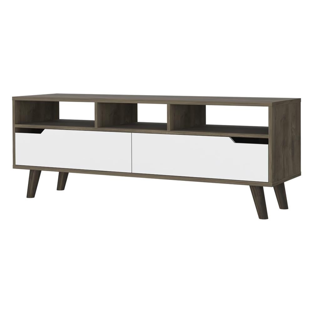 Hamburg Natural Wood & White TV Stand with Ample Storage