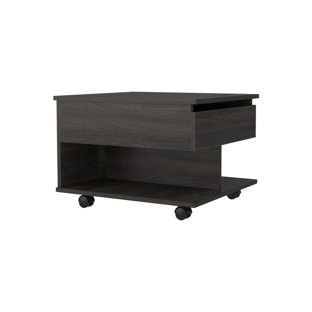 Portland Dark Wood and Black Metal Lift-Top Coffee Table with Storage