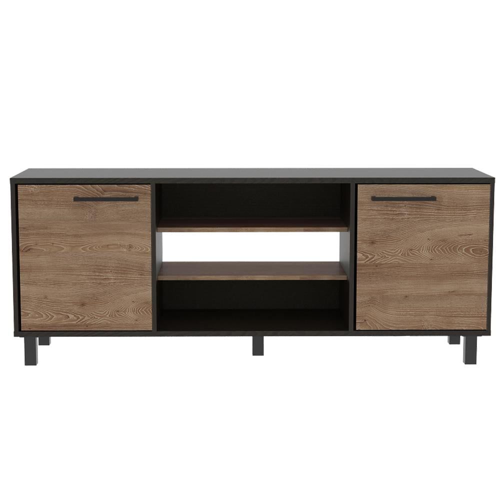 Black and Pine 58'' TV Stand with Cabinets