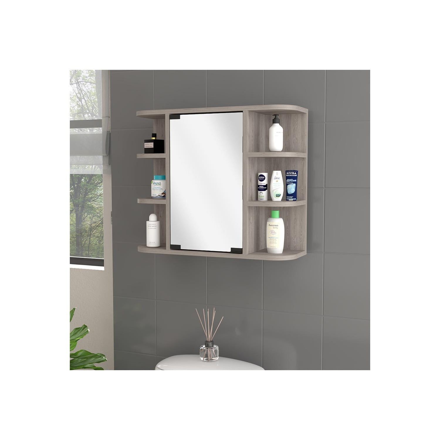 Valdez Light Gray Melamine Laminate Mirrored Medicine Cabinet