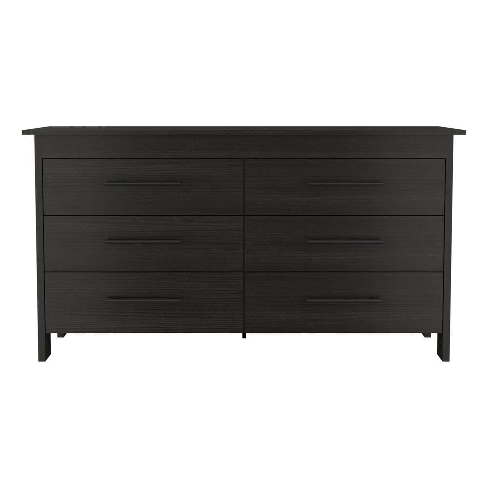 Black Double Roller 6-Drawer Bedroom Dresser