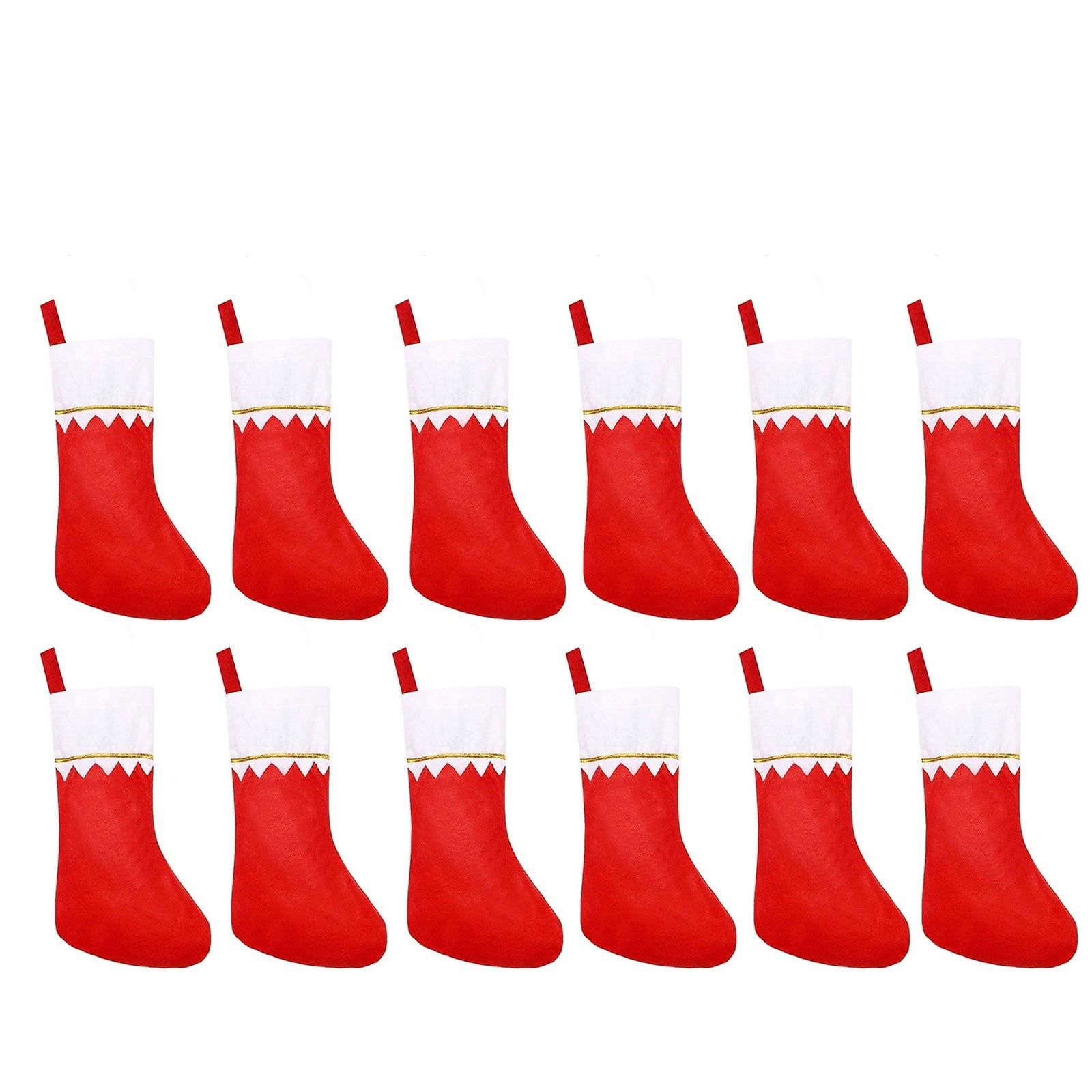 12-Pack Red and White Felt Christmas Stockings with Gold Trim