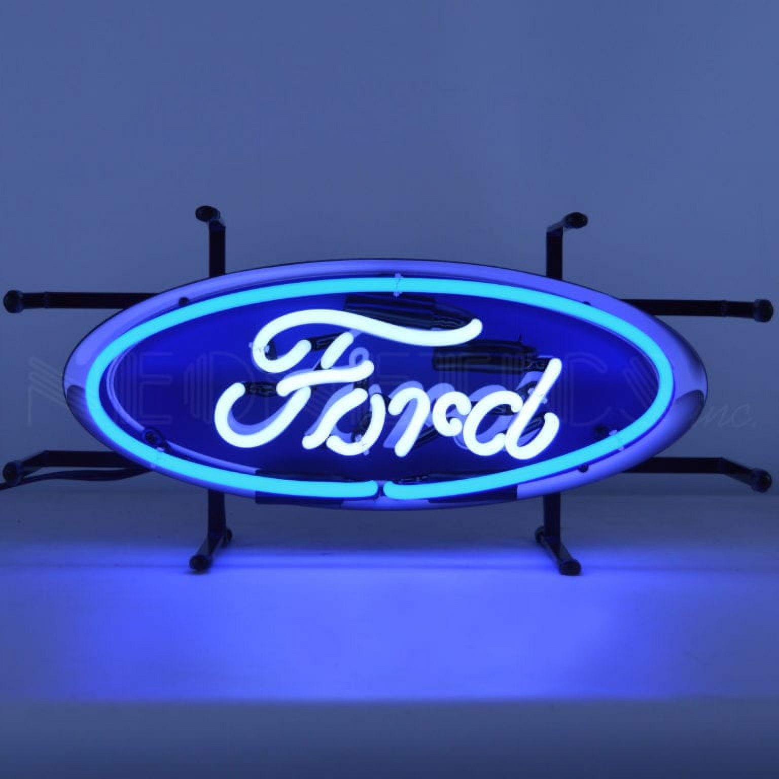 Ford Oval Blue Neon Garage Sign with Metal Frame