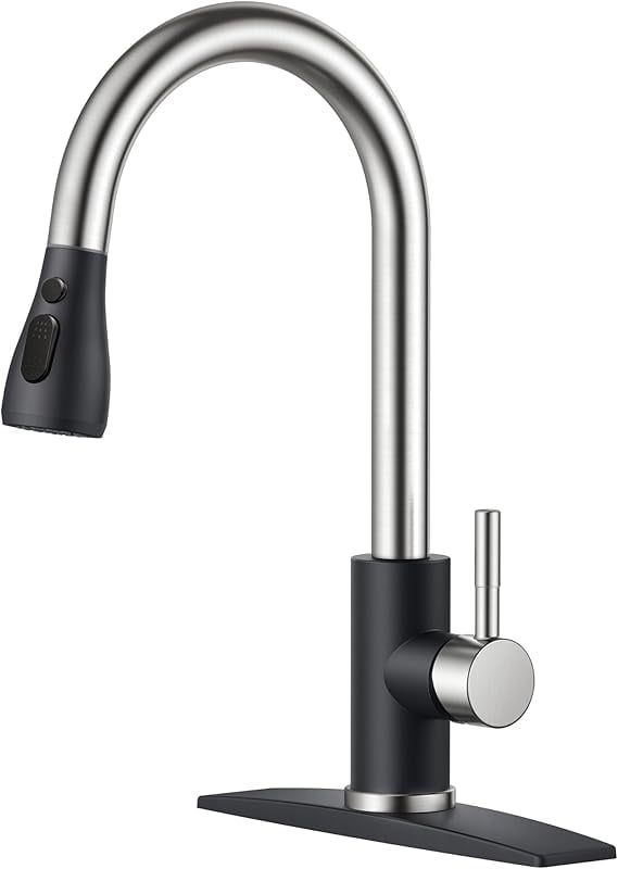 Brushed Nickel Stainless Steel Pull-Down Kitchen Faucet with Spray