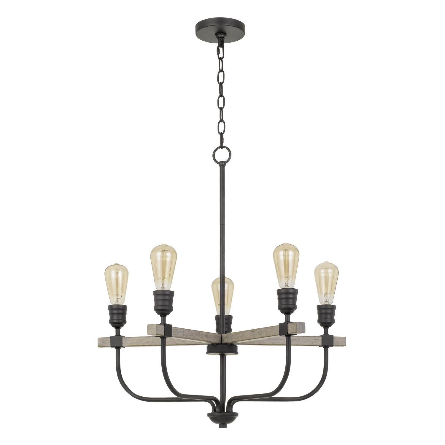 Sion Rustic Natural Wood and Iron 5-Light Chandelier