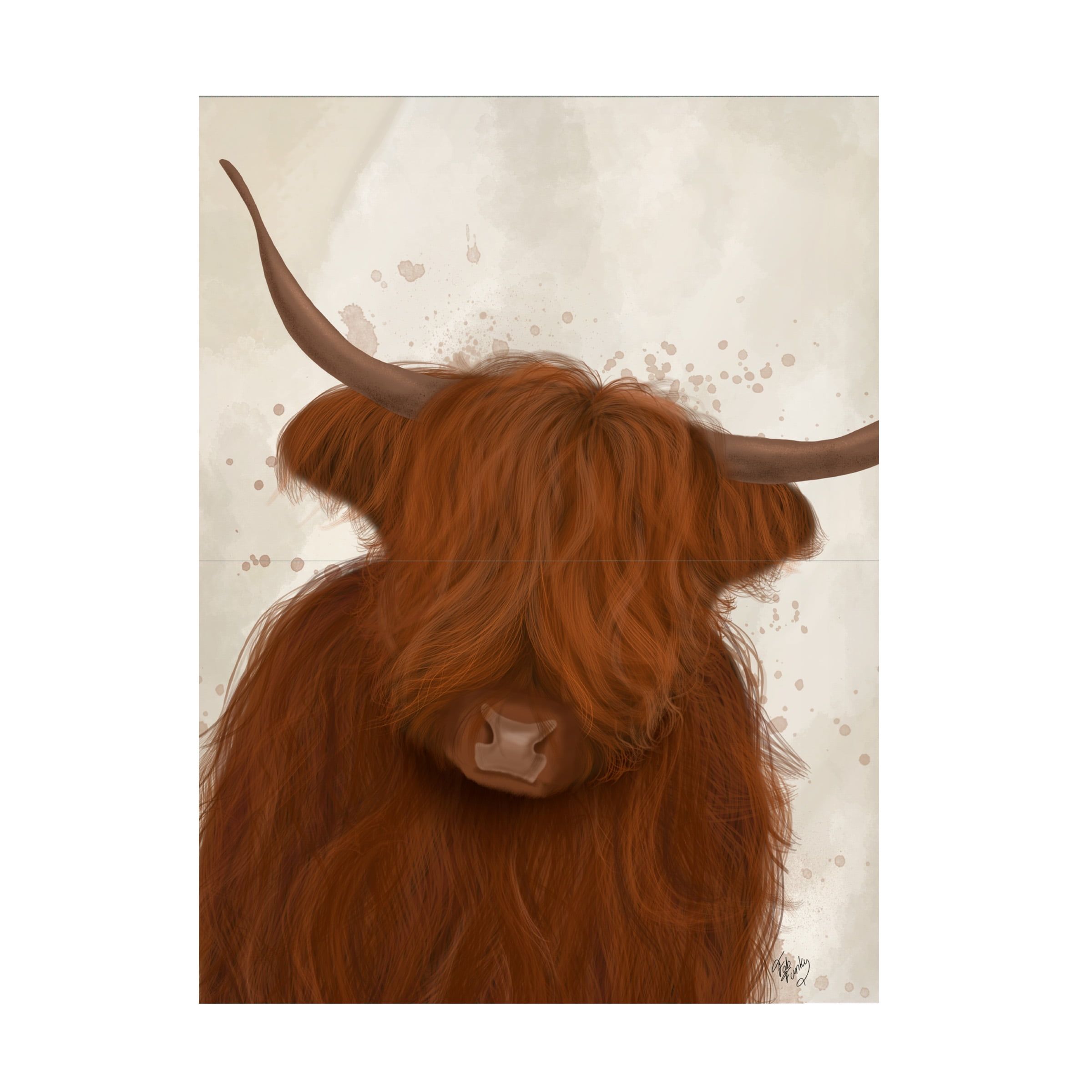 Highland Cow Portrait Vertical Canvas Art in Brown and Tan