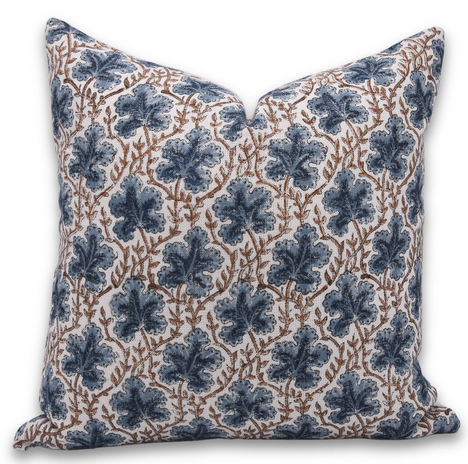 Fabdivine 14" Blue Floral Block Print Linen Pillow Cover