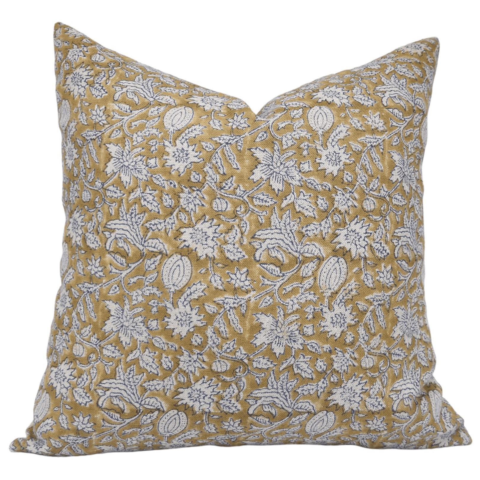 Light Brown Floral Block Print Linen Throw Pillow Cover, 14x36 Inch