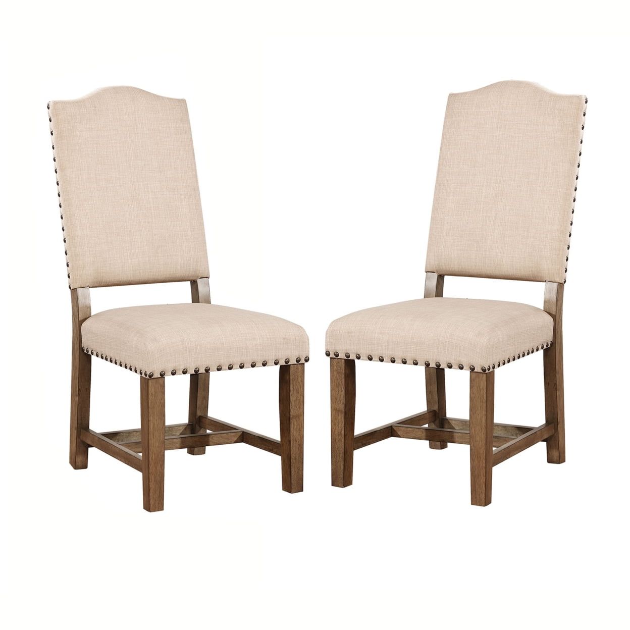 Beige Linen Upholstered Side Chair with Wood Frame, Set of 2