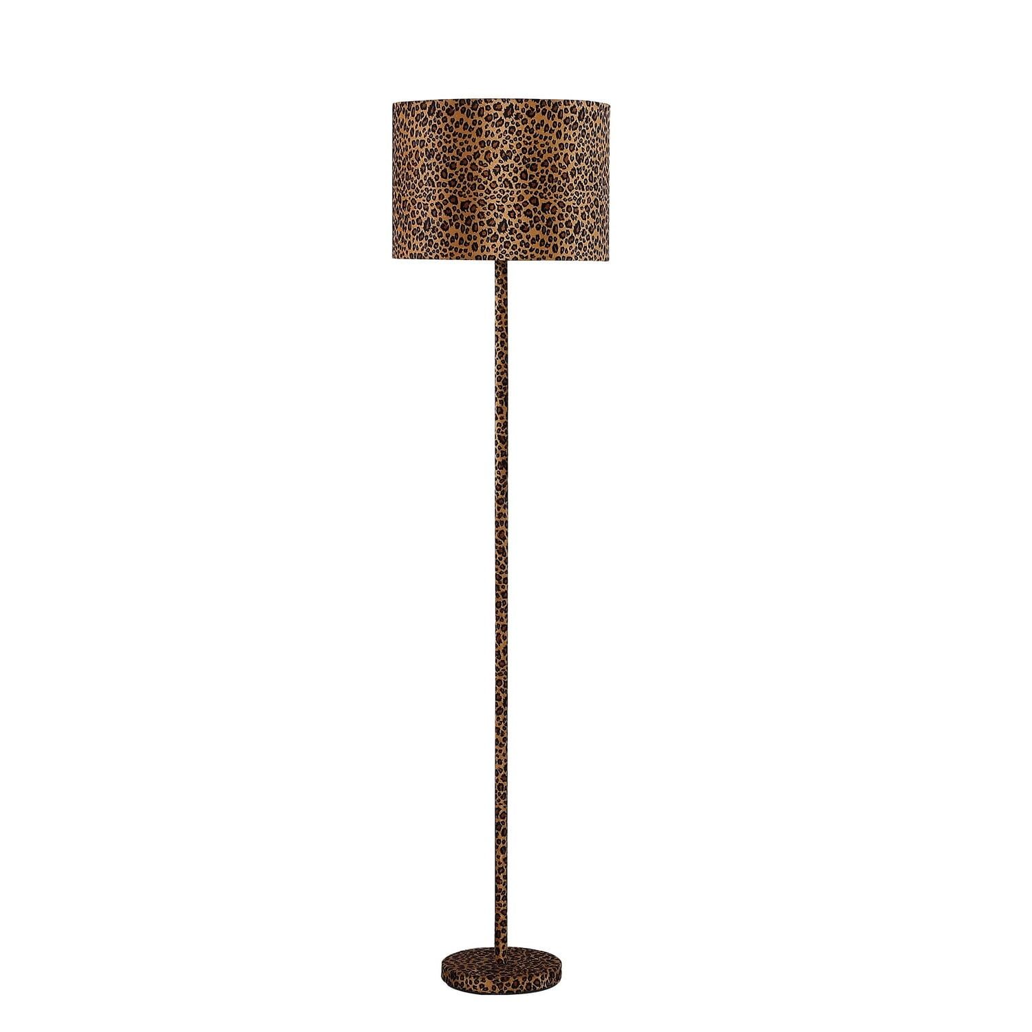 Black Faux Suede Animal Print Floor Lamp with Drum Shade