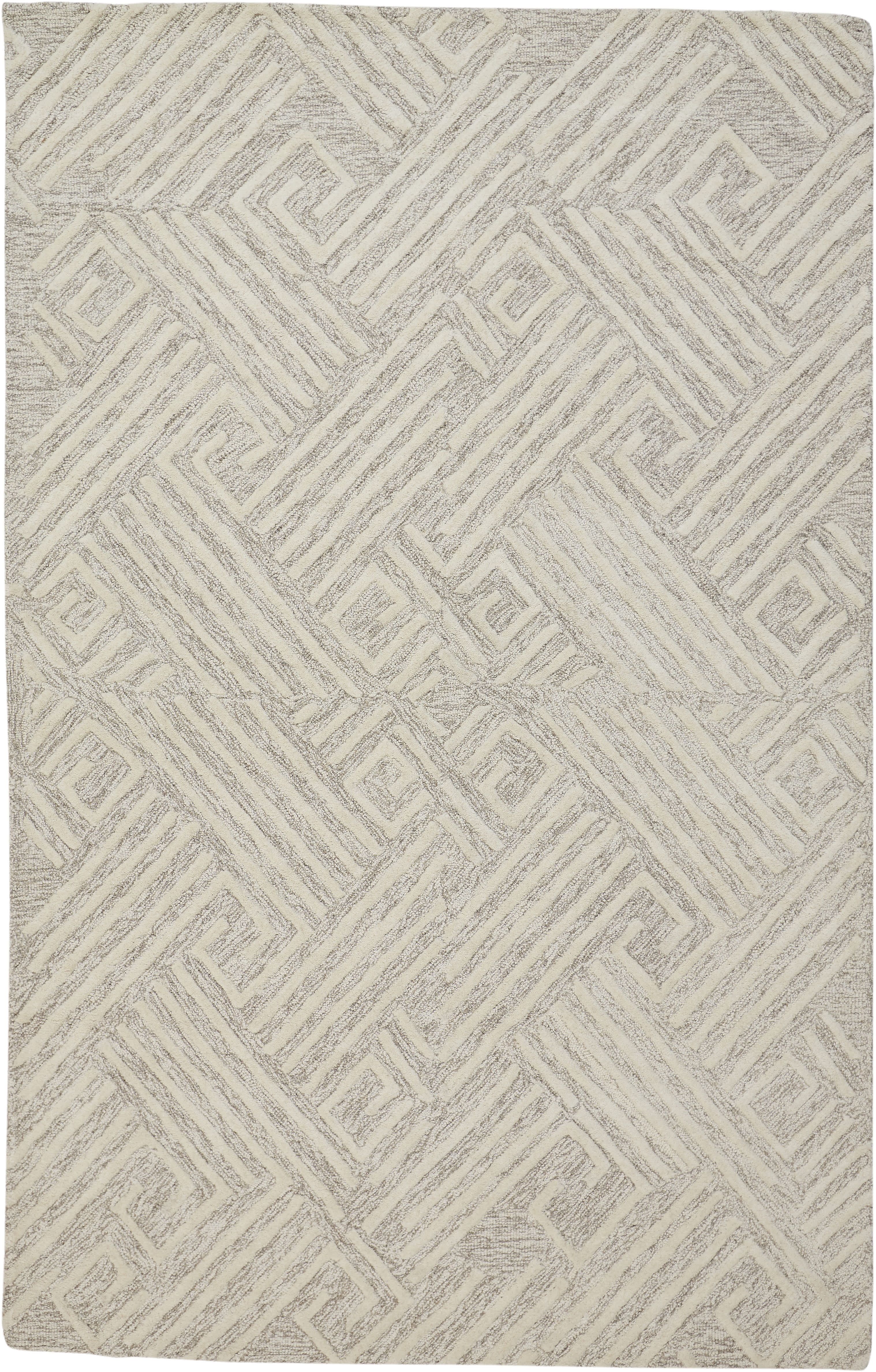 Hand-Tufted Wool Maze Rug in Beige, 8ft x 11ft Rectangular