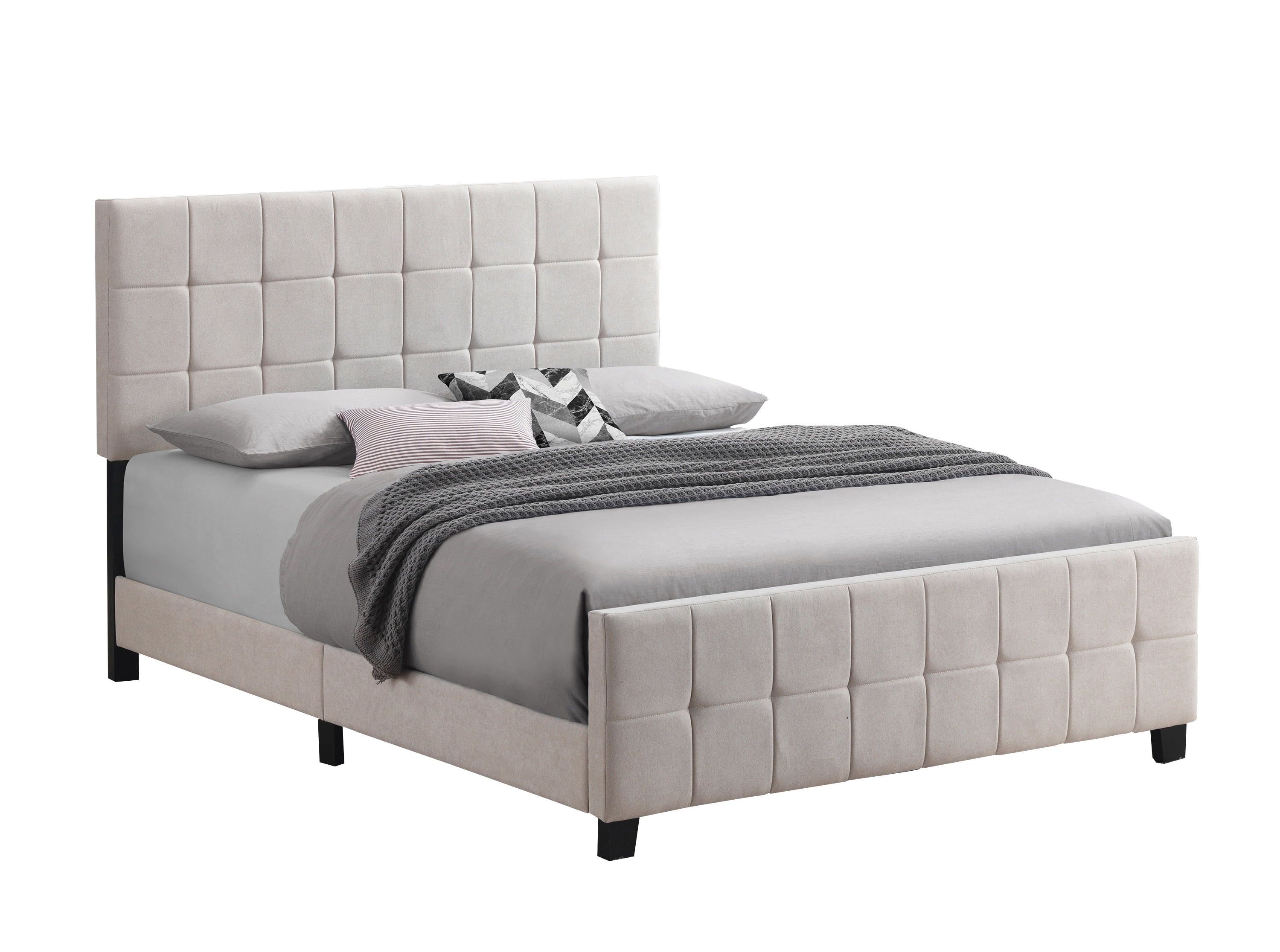 Beige King Upholstered Bed with Tufted Headboard