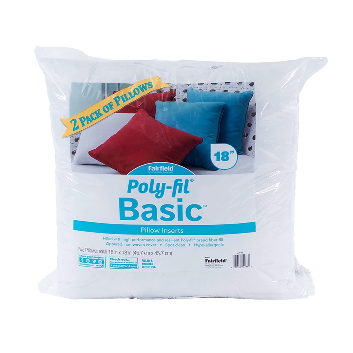 18x18 White Poly-Fil Basic Pillow Insert Set of 2